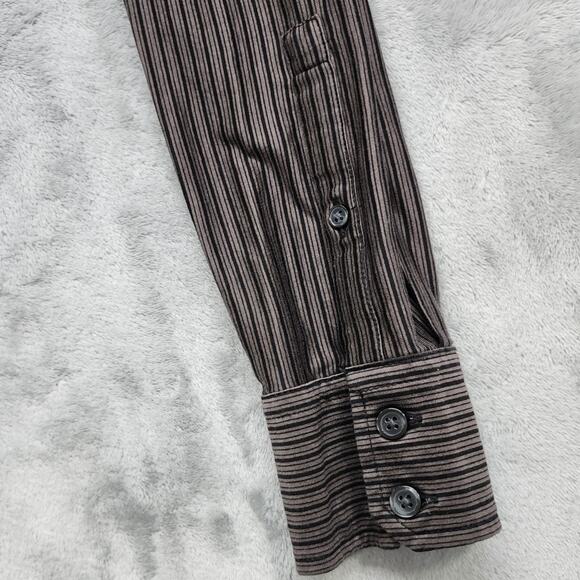 INC Shirt Mens S Brown Black Striped Stretch Slim Fit Button Down Long Sleeves - Picture 3 of 8